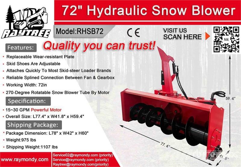 Raytree RHSB72 72 in Hydraulic Skid Steer Snowblow Lumefreesid