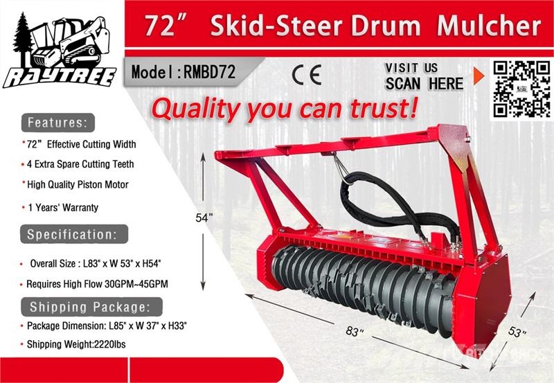Raytree RMBD72 72 in Drum Skid Steer Mulcher (Unus Kosiarki bijakowe