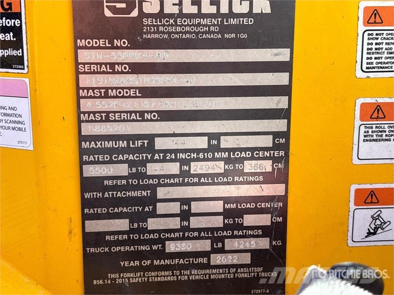 Sellick STM-55PRK4-4W 5500 lb 3x3 Truck Mounted Forklift Horquillas elevadoras para camión