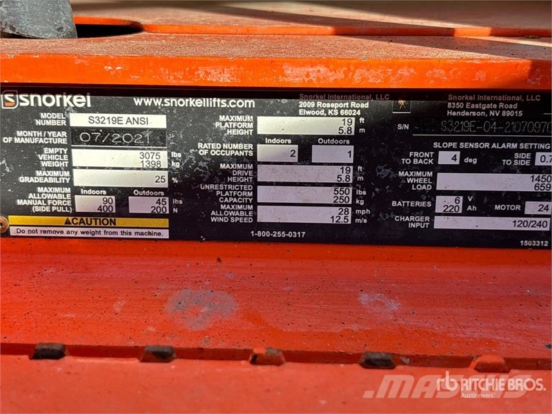 Snorkel S3219E Electric Scissor Lift (Inoperable) Šķerveida pacēlāji
