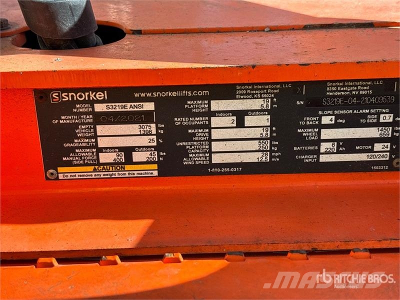 Snorkel S3219E Electric Scissor Lift Šķerveida pacēlāji