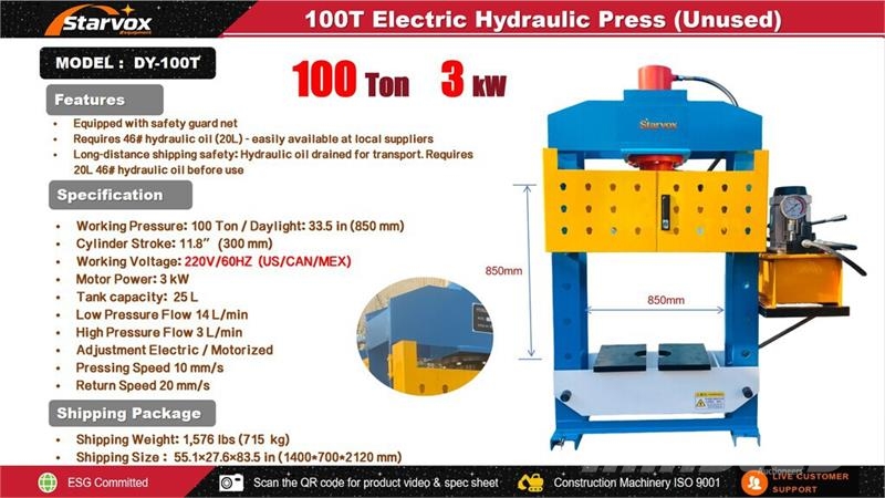 STARVOX DY-100T 100 ton Electric/Hydraulic Shop Pr Other components