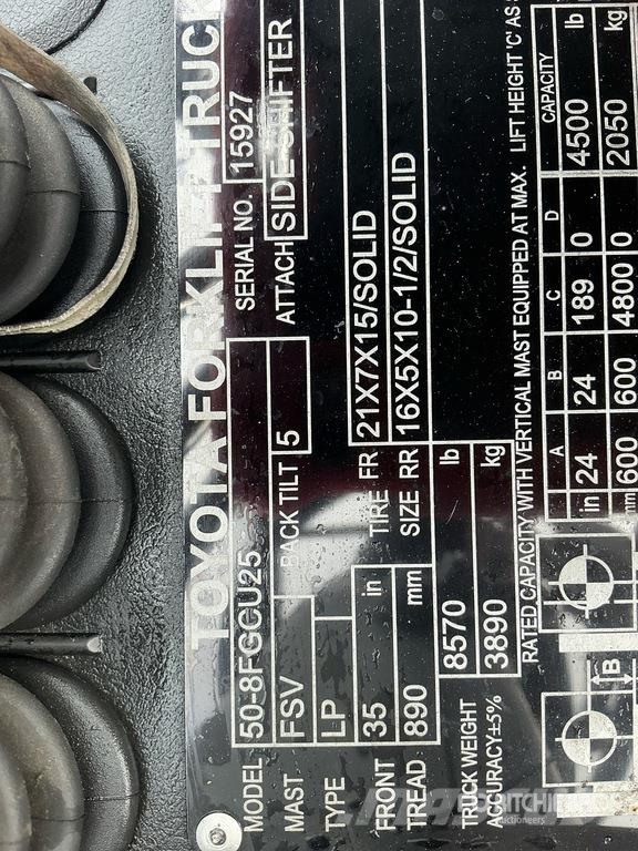 Toyota 50-8FGCU25 4500 lb Pneumatic Tire Forklift Wózki widłowe inne