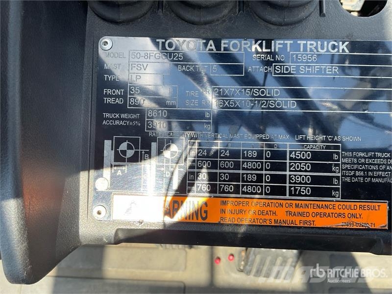 Toyota 50-8FGCU25 4500 lb Cushion Tire Forklift (Inoperab Περονοφόρα ανυψωτικά κλαρκ - άλλα
