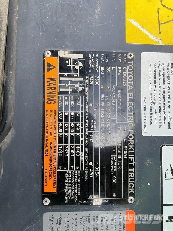 Toyota 8FBCU25 4800 lb Forklift フォークリフト - その他