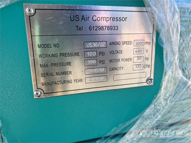  US Air Compressor 30/D2 135 cfm Skid-Mounted Elect 空氣壓縮機
