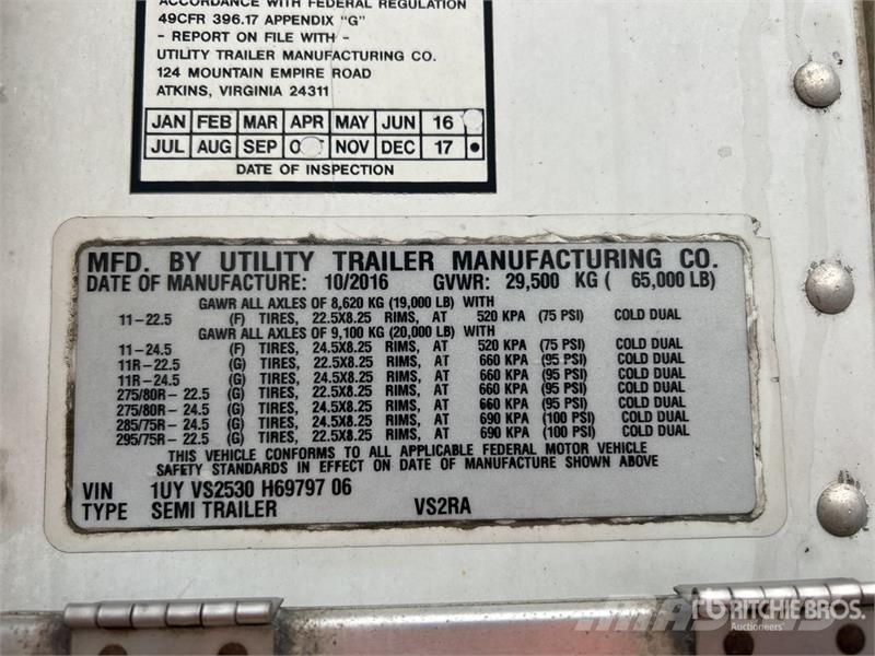 Utility VS2RA 53 ft x 102 in T/A Refrigerated Trailer Ημιρυμούλκες ψυγείο