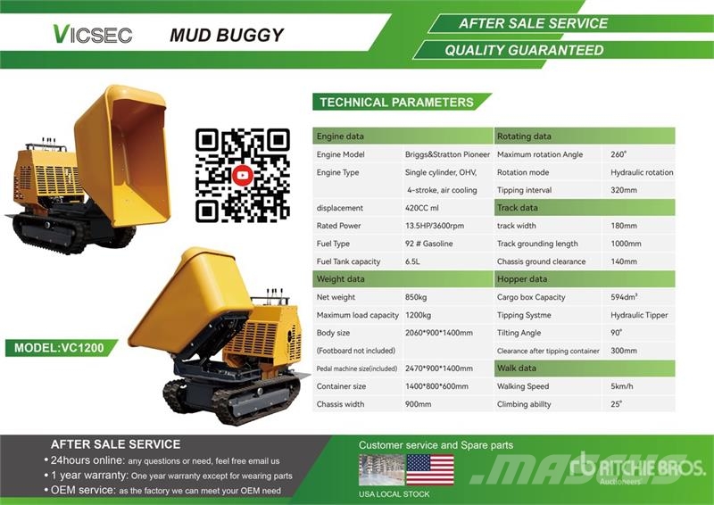 Vicsec VC1200 Stand-On Swivel Hi-Tip Mini Concrete Buggy  Запчастини для бетонної техніки