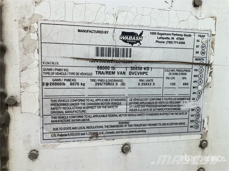 Wabash 53 ft x 102 in Sliding T/A Van Trailer Box Trailers