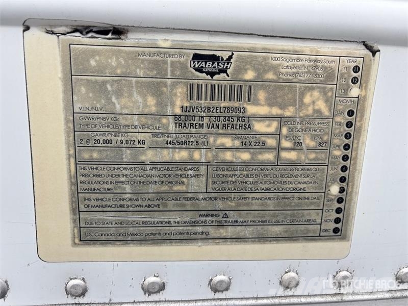 Wabash RFALHSA 53 ft x 102 in T/A Refrigerated Trailer Hladilne polprikolice