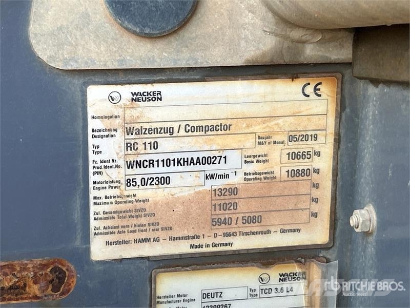 Wacker Neuson RC-110 Smooth Drum Compactor مداحل أحادية الأسطوانة