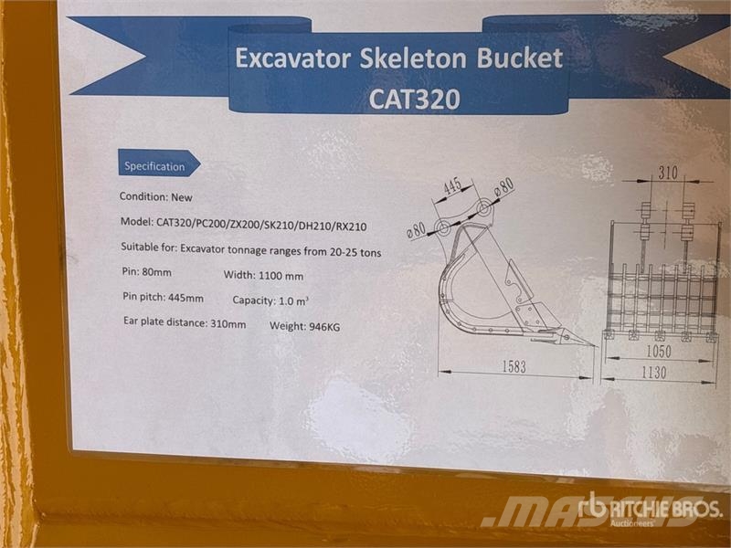 Warrior WBSC20-1100 44 in Skeleton Excavator Bucket - Fits Kašike / Korpe
