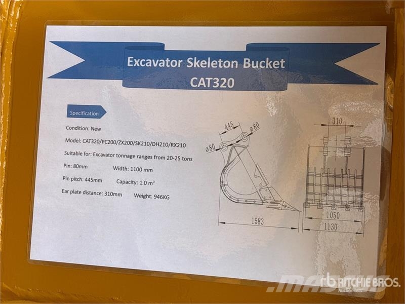 Warrior WBSC20-1100 44 in 44 in Skeleton Excavator Bucket Baldes