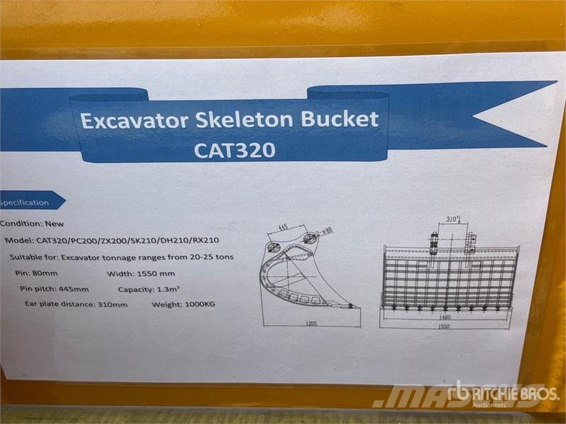 Warrior WBSC20-1500 60 in Skeleton Excavator Bucket - Fits Baldes