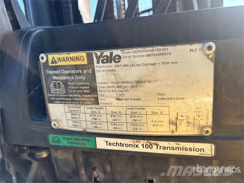 Yale GDP070VXNYSE091 6550 lb Cushion Tire Forklift Šakiniai krautuvai - Kita