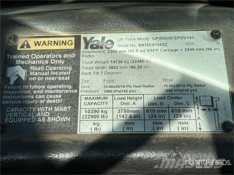 Yale GP250DBEPDV143 22900 lb Pneumatic Tire Forklift 그 외 지게차