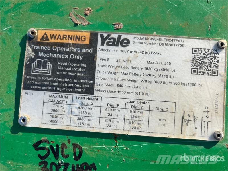 Yale MCW040LEN24TE077 4000 lb Electric Stacker Samopogonski ručni viljuškari