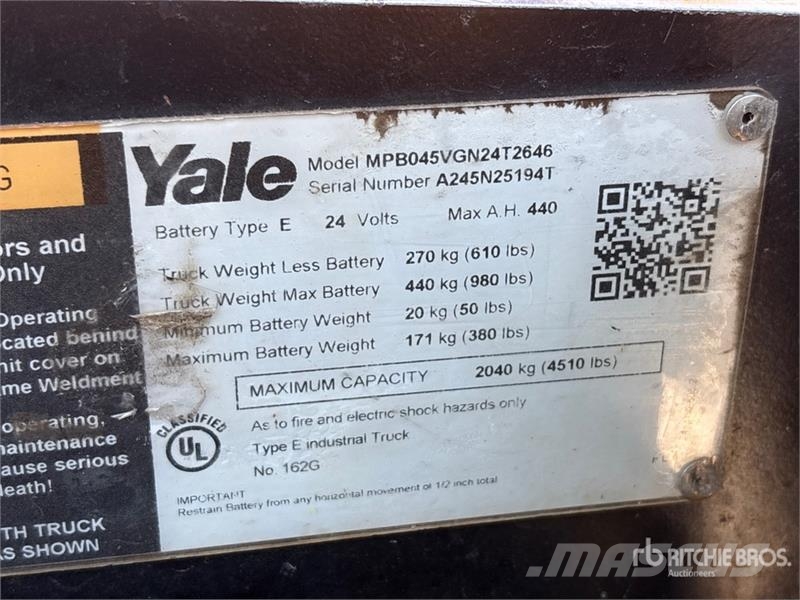 Yale MPB045 4510 lb Electric Pallet Jack Kézi raklapemelő