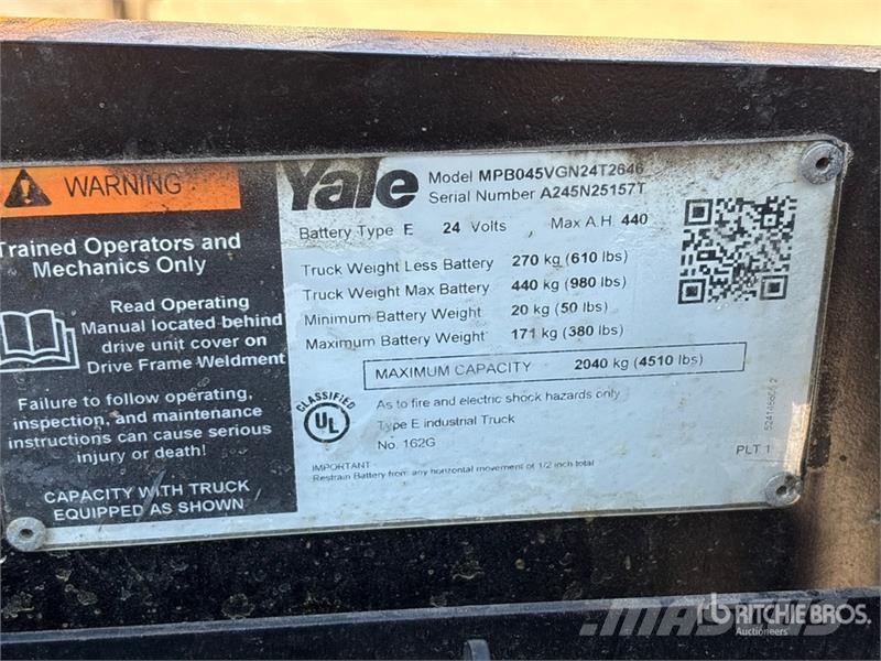 Yale MPB045 4510 lb Electric Pallet Jack Kézi raklapemelő
