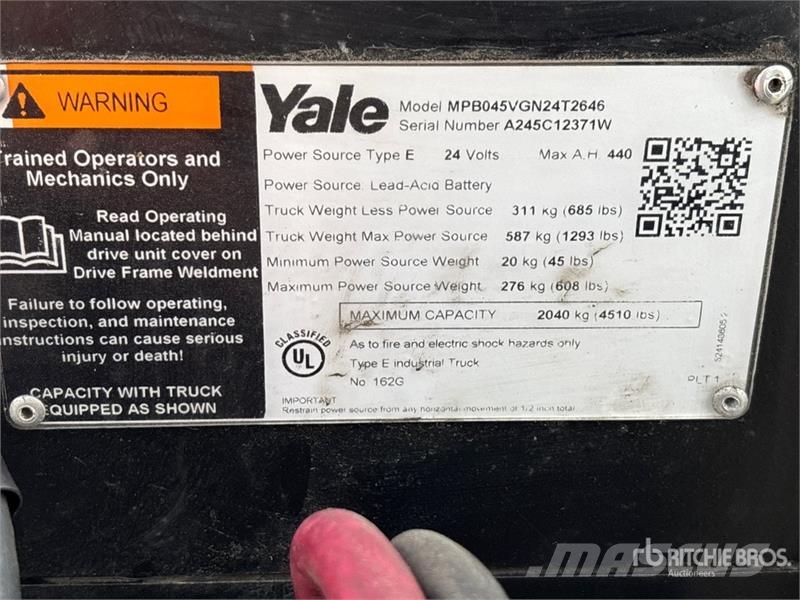 Yale MPB045VG 4510 lb Electric Pallet Jack Hand pallet truck