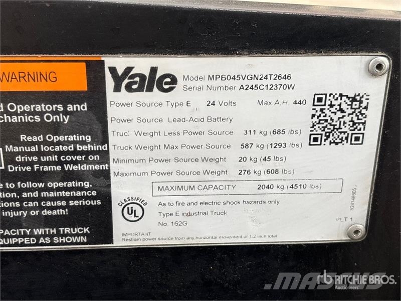 Yale MPB045VG 4510 lb Electric Pallet Jack Hand pallet truck