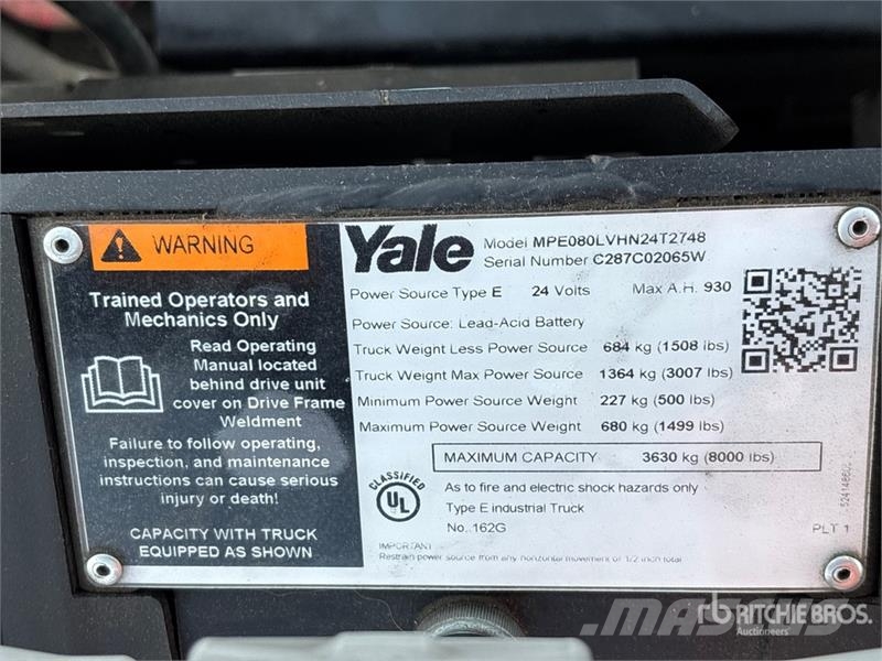 Yale MPE080VH 8000 lb Electric Pallet Jack Løftevogne