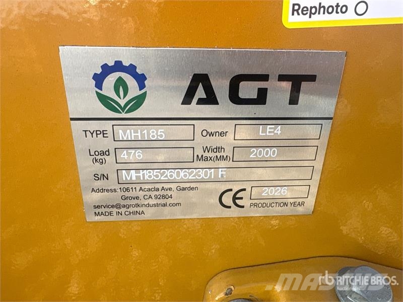 AGT MH185 78 in 2-Point Rotary Tiller (Unused) 動力耙和旋轉式耕耘機