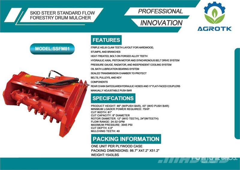 AGT SSFM81 81 in Skid Steer Mulcher (Unused) Лісові мулчери