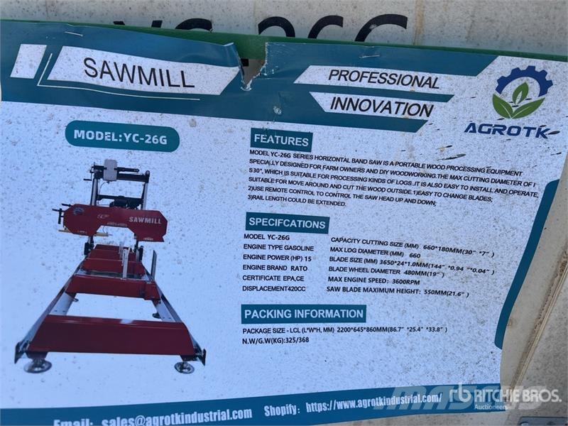AGT YC-26G Portable Sawmill (Unused) Zaagmachines