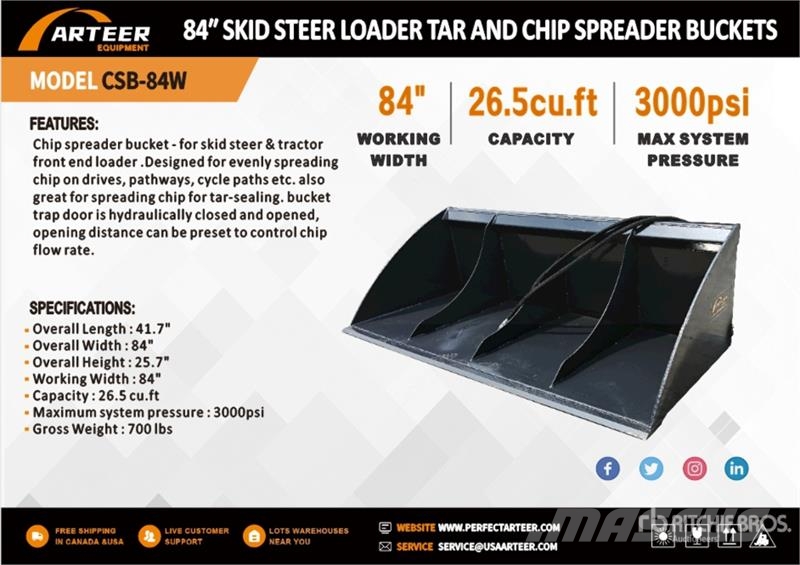 Arteer CSB-84W 84 in Tar & Chip Spreader Skid Steer Bucke دلاء