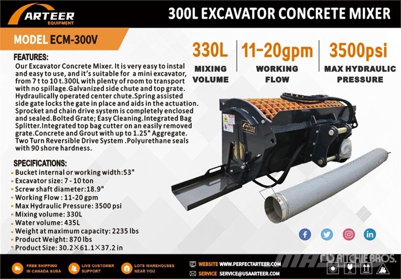 Arteer ECM-300V 300 L Excavator Concrete Mixer (Unused) Drugi deli