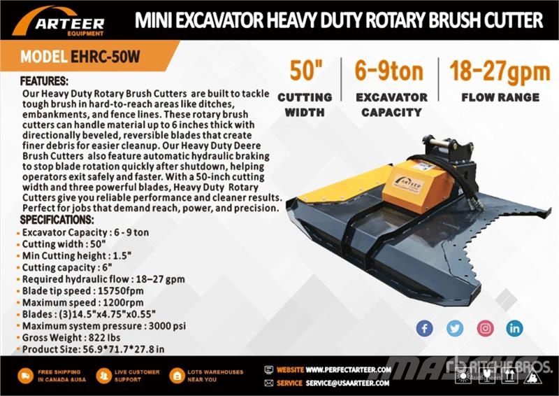 Arteer EHRC-50W 50 in Mini Excavator Brush Cutter (Unused Muud osad