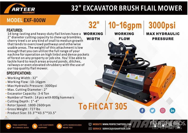 Arteer EXF-800W 32 in Excavator Flail Mower - Fits Cat 30 Drugi deli