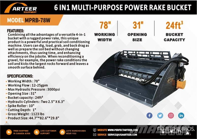 Arteer MPRB-78W 78 in Power Rake Skid Steer Bucket (Unuse Kašike / Korpe
