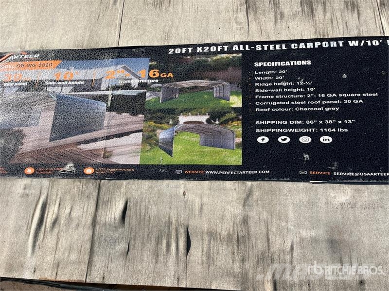 Arteer QB-WG-2020 20 ft x 20 ft All-Steel Carport (Unused Stålrammer