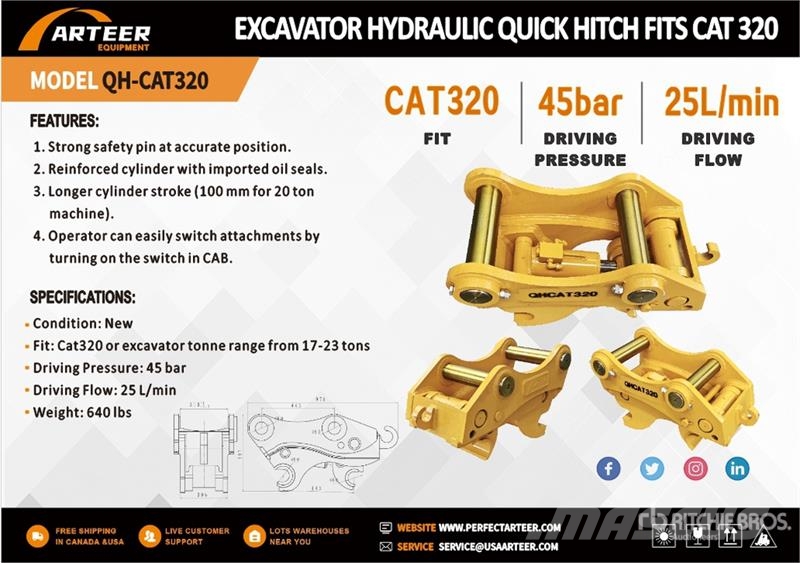 Arteer QH-CAT320 Excavator Hydraulic Quick Coupler - Fits Muud osad