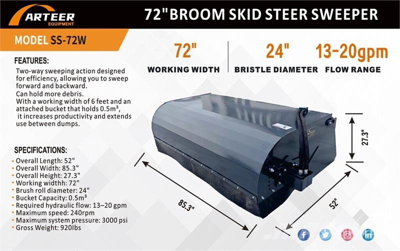 Arteer SS-72W 72 in Skid Steer Sweeper (Unused) Bürsten