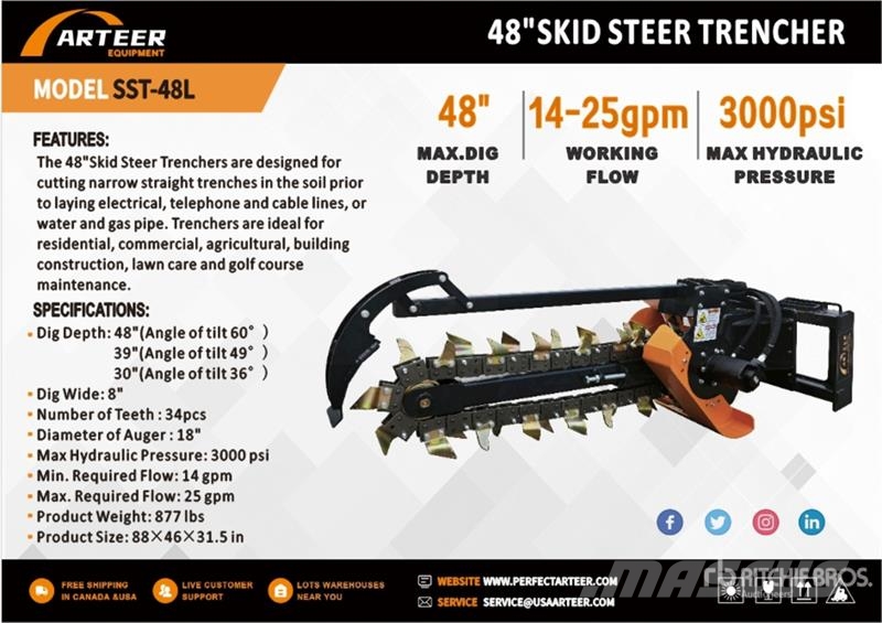 Arteer SST-48L 48 in Skid Steer Trencher (Unused) Grabenfräse