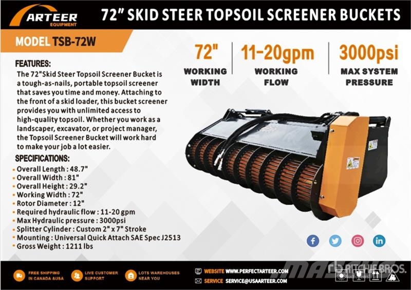 Arteer TSB-72W 72 in Topsoil Screener Skid Steer Bucket ( Kašike / Korpe