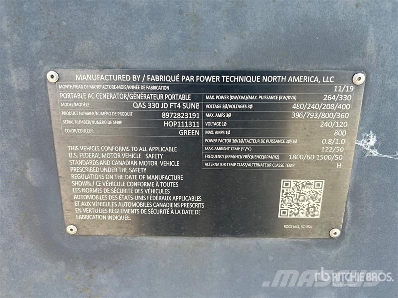 Atlas Copco QAS330 264 kW Mobile Generator Set Geradores a diesel