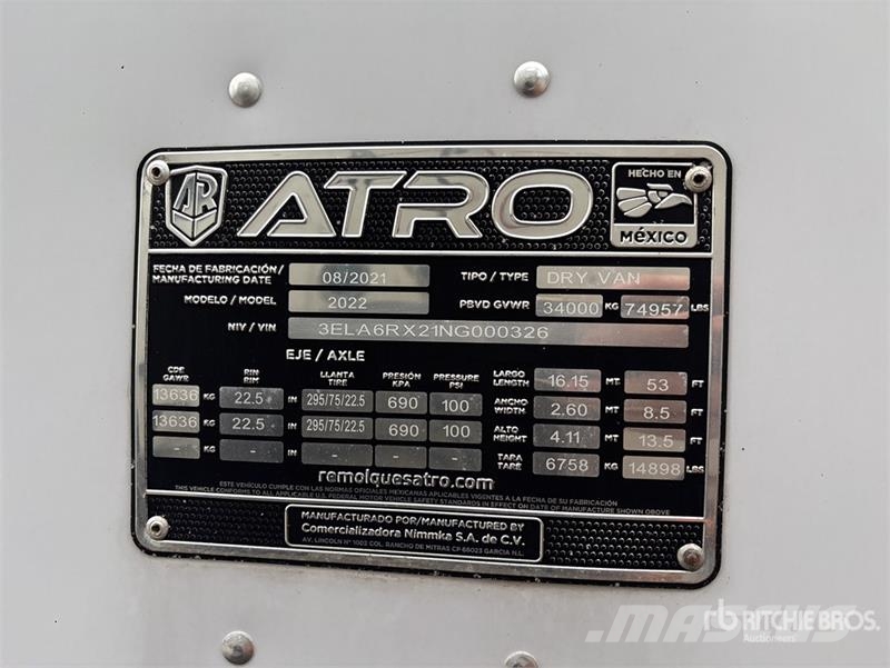Atro 53 ft T/A Van Trailer Reboques baú