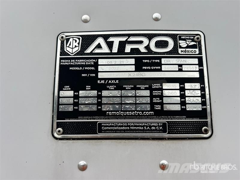 Atro 53 ft x 102 in T/A Van Trailer Skappåbygg
