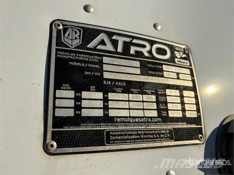 Atro Dry 53 ft x 102 in T/A Van Trailer مقطورات ذات هيكل صندوقي