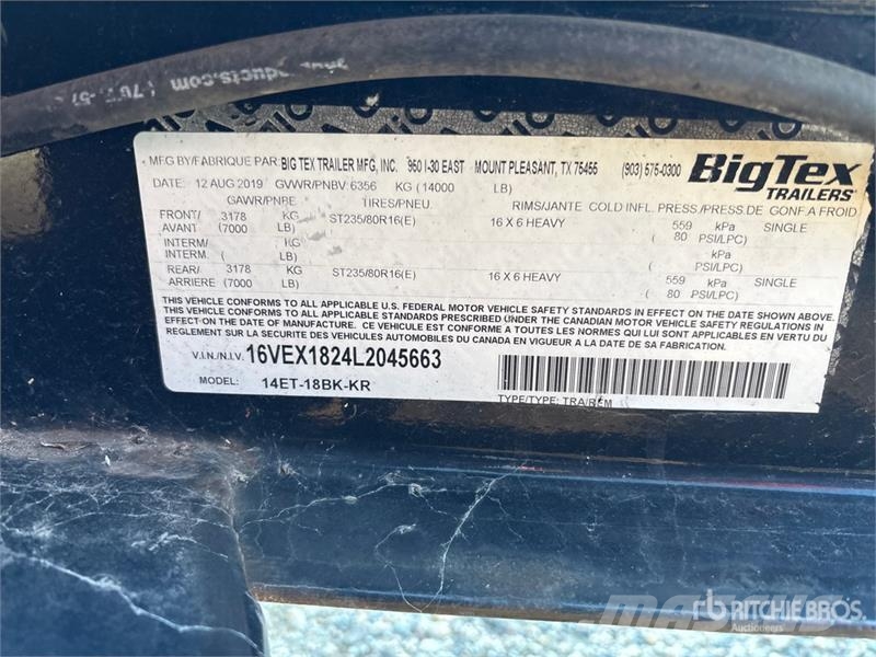 Big Tex 18 ft T/A Equipment Trailer 車両運搬用トレーラー