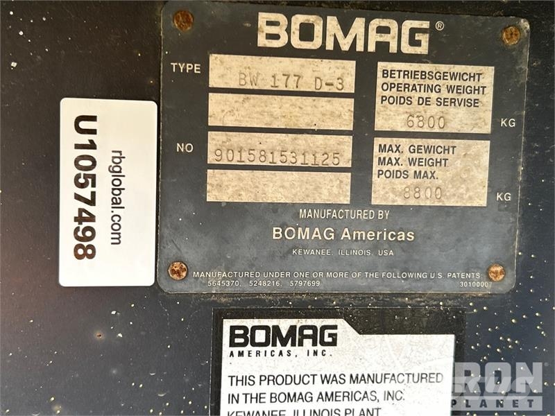 Bomag BW177D-3 Smooth Drum Compactor Vienvalča grunts veltņi