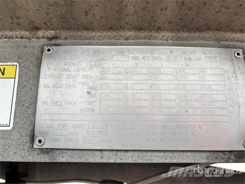 Brenner MC406 10000 gal T/A Tanker Trailer Прицепы-цистерны