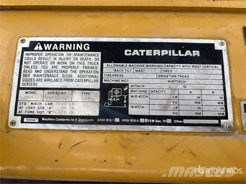 CAT V80F 8000 lb Pneumatic Tire Forklift 堆高機(叉車)-其他