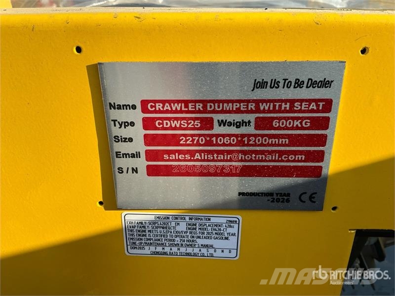 CD25,CDW25 Mini Crawler Dumper (Unused) 건설현장 덤프트럭