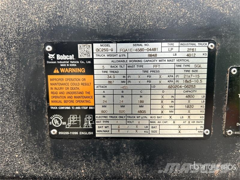 Doosan GC25S-9 4600 lb Cushion Tire Forklift Kahveltõstukid - muud