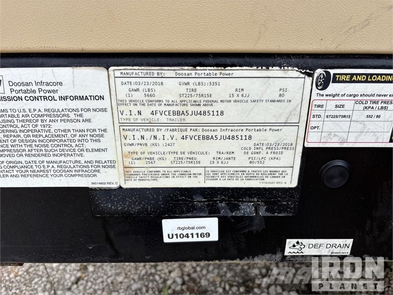 Doosan Infracore HP450/VHP400WCU-T4F 450 cfm Mobile Air C Kompresorji
